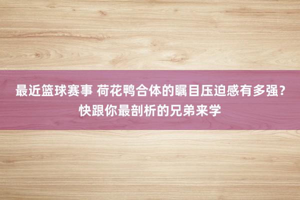 最近篮球赛事 荷花鸭合体的瞩目压迫感有多强？快跟你最剖析的兄弟来学